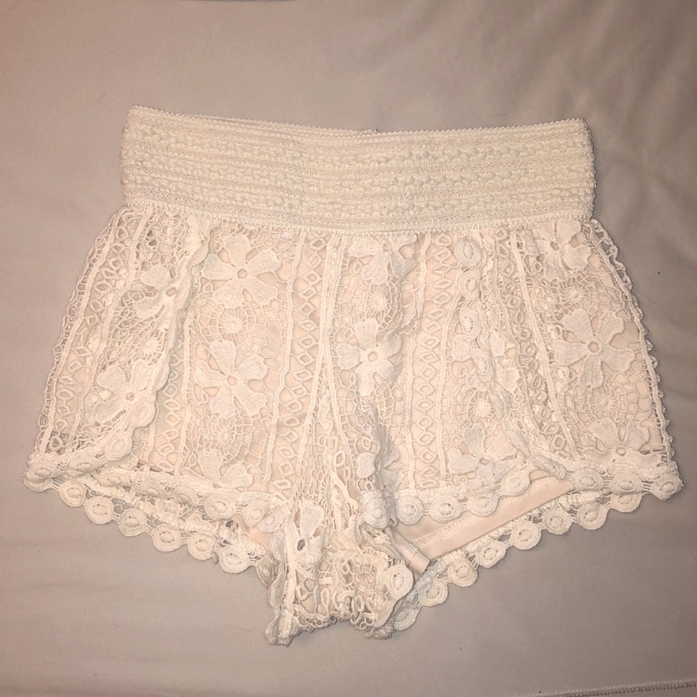 White lace shorts